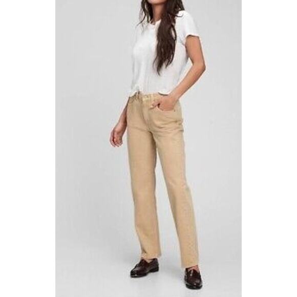 GAP '90s Loose Mid Rise Relaxed Straight Leg Jeans Sand Khaki Tan 28 / 6 - Picture 1 of 7